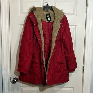 International Details Women’s Red Jacket with fur on the hood - Size 1x